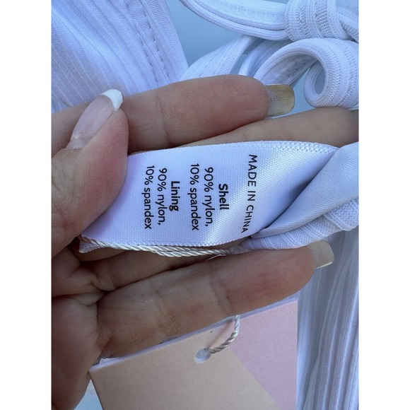 Andie Swim The Paloma White Ribbed One Piece Swimsuit Lace Back Square Neck Sz M - Picture 14 of 16